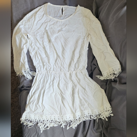 White‎ Lace Trim Tunic Top/Mini Dress - Picture 2 of 5